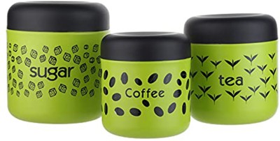 IDEAL PRIME Stainless Steel Tea Coffee & Sugar Container  - 750 ml, 500 ml, 350 ml(Pack of 3, Green)