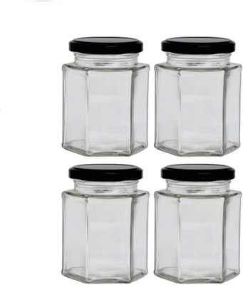 HEALTH TAG Glass Grocery Container  - 350 ml(Pack of 4, Black)