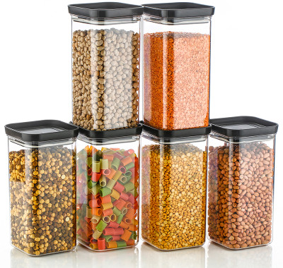 Sentricus Plastic Grocery Container  - 1100 ml(Pack of 12, Black)