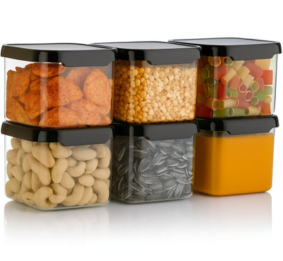 SPLENCH Plastic Grocery Container  - 500 ml(Pack of 6, Black)