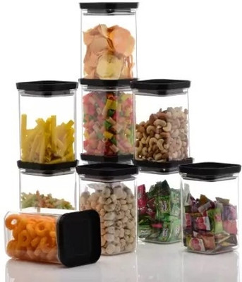 R V TRADING Plastic Tea Coffee & Sugar Container  - 1100 ml(Pack of 4, Black)