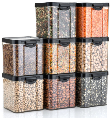 Linear Plastic Grocery Container  - 700 ml(Pack of 8, Black)