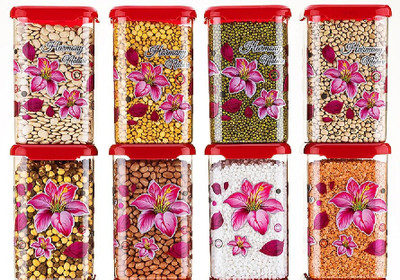 BENNUR 7 Plastic Grocery Container  - 1100 ml(Pack of 8, Red)