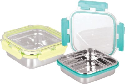 SHOPOBOX Click and Seal Lock Stainless Steel Storage,Transparent lid 350ml250ml 2 Containers Lunch Box(350 ml, Thermoware)