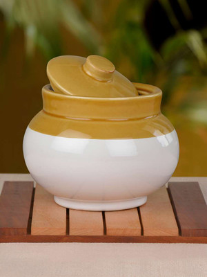 KTCeStore Ceramic Pickle Jar  - 1 L(Off White)