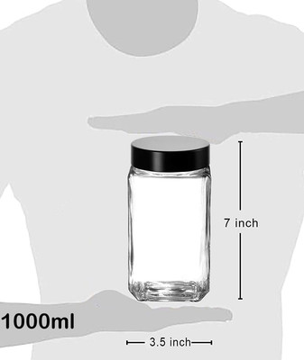 Coozico Glass Tea Coffee & Sugar Container  - 1000 ml(Black)