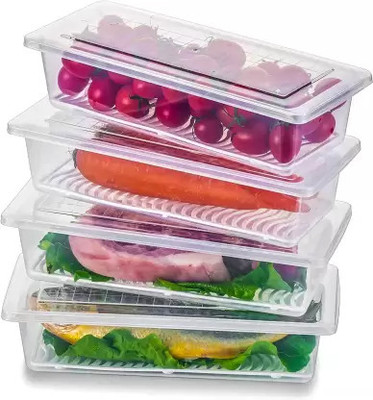 prayati Plastic Fridge Container  - 1500 ml(Pack of 4, White)