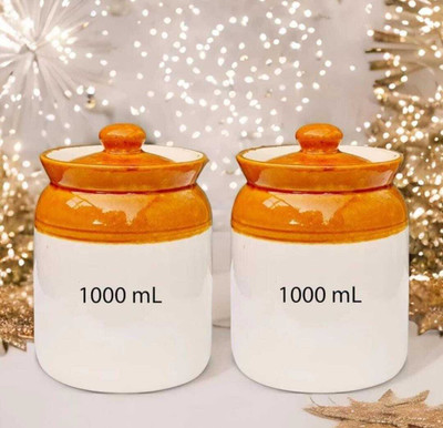 GOOD TO GREAT CREATION Ceramic Pickle Jar  - 1000 ml(Pack of 2, Brown)