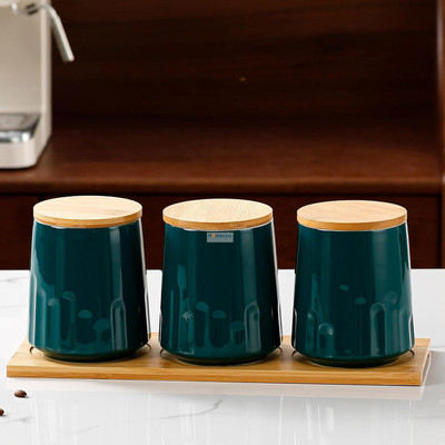 HOMESTIC by Kuber Industries Ceramic Utility Container  - 650 ml(Pack of 3, Green)