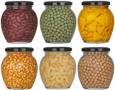 JIGSHTIAL Glass Tea Coffee & Sugar Container  - 400 ml(Pack of 6, Clear)