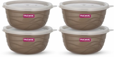 Trueware Stainless Steel, Plastic Serving Bowl Rio Microwave Safe Airtight Bowl set of 4, 1400 ML Each(Pack of 4, Brown)