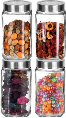 INDIWARRIOR Glass Utility Container  - 1000 ml(Pack of 4, Clear)