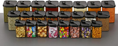 SCONERY Plastic Grocery Container  - 900 ml, 650 ml, 350 ml(Pack of 24, Black)