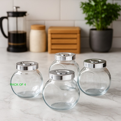 b7 Creations Glass Pickle Jar  - 200 ml(Pack of 4, Transparent)