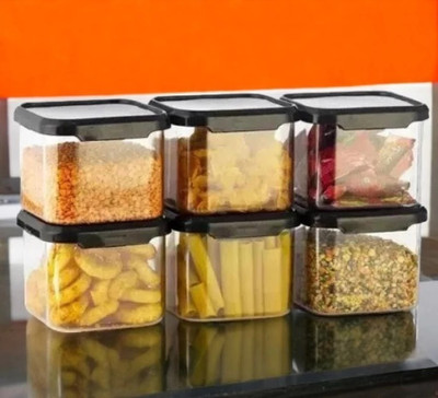 OM TRADER Plastic Grocery Container  - 500 ml(Pack of 6, Black, Clear)