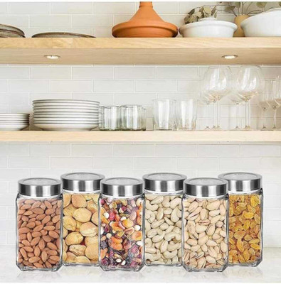 mantra life style Glass Grocery Container  - 1000 ml(Pack of 6, Clear)