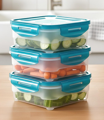 Craftbin Plastic Fridge Container  - 800 ml(Pack of 3, Blue)