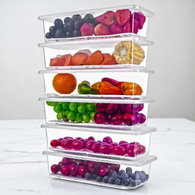 forsel Plastic Fridge Container  - 1500 ml(Pack of 6, Grey)