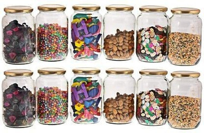 Machak Glass Grocery Container  - 1000 ml(Pack of 12, Clear)