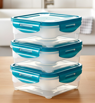 Craftbin Plastic Grocery Container  - 800 ml(Pack of 3, Blue, Clear)