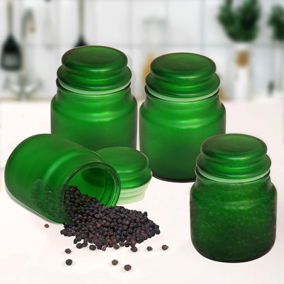 Pure Source India Glass Cookie Jar  - 110 ml(Pack of 4, Green)