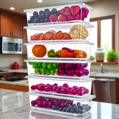 forsel Plastic Fridge Container  - 1500 ml(Pack of 6, Grey)