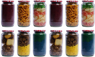 RUTVIHK Glass Pickle Jar  - 1000 ml(Pack of 12, Clear)