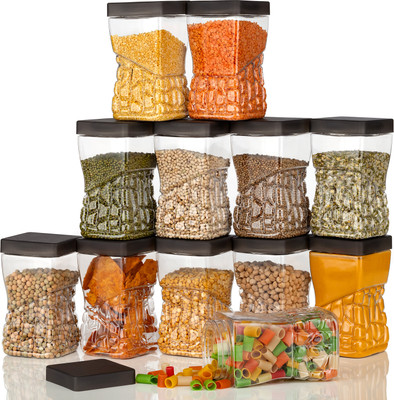 2Mech Plastic Grocery Container  - 800 ml(Pack of 12, Black)