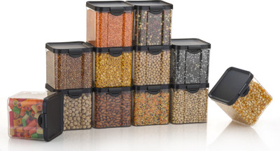 Linear Plastic Grocery Container  - 700 ml(Pack of 10, Black)