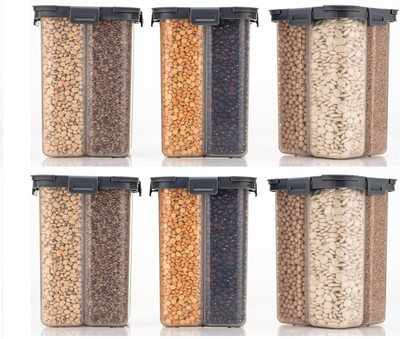 ADMONITION Plastic Grocery Container  - 2000 ml(Pack of 6, Black)