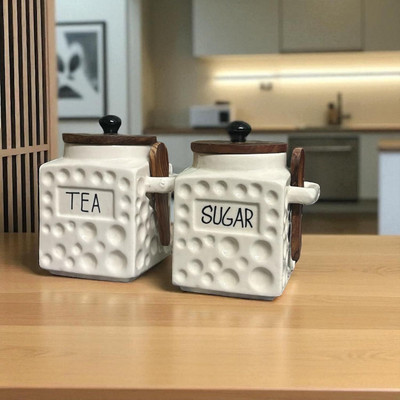 SOULCRAFTZ Ceramic Pickle Jar  - 400 ml(Pack of 2, White)