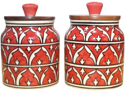 commonswift Ceramic Pickle Jar  - 500 ml(Pack of 2, Red)