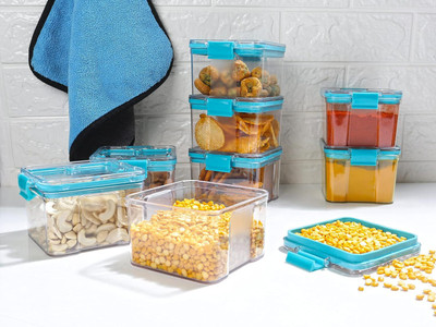 Gripwell Plastic Grocery Container  - 400 ml(Pack of 8, Blue)