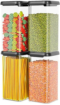 FPBOI Plastic Grocery Container  - 1500 ml(Pack of 4, Black)