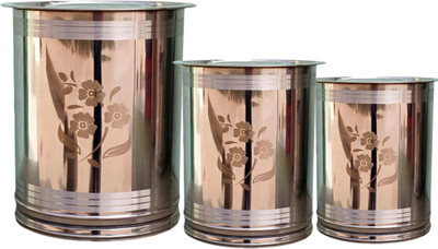 ROSTER Steel Grocery Container  - 10 L, 20 L, 31 L(Pack of 3, Silver)