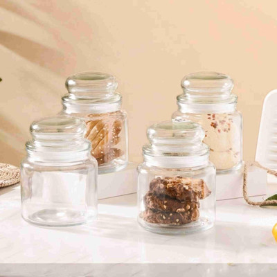 Pure Source India Glass Cookie Jar  - 110 ml(Pack of 4, Clear)