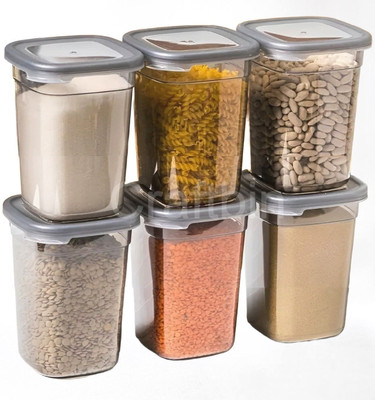 Craftbin Plastic Grocery Container  - 1000 ml(Pack of 6, Black)
