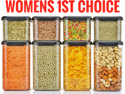 Womens 1st Choice Plastic Grocery Container  - 1100 ml, 500 ml(Pack of 8, Black)