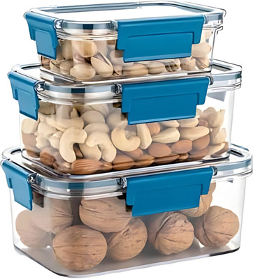 JainTraders Glass Grocery Container  - 300 ml, 800 ml, 1200 ml(Pack of 3, Blue)