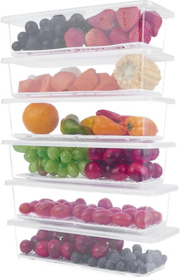 TOLXI Plastic Fridge Container  - 1000 ml(Pack of 6, White)