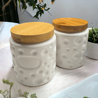 The Transit Story Ceramic Utility Container  - 750 ml(Pack of 2, White)