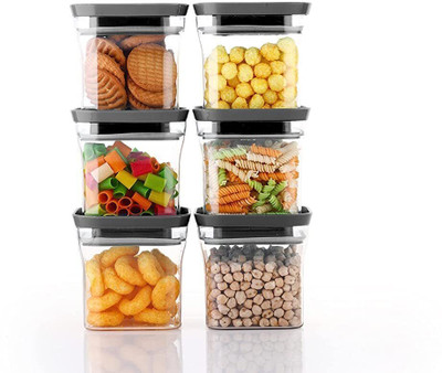 SARAZA Plastic Grocery Container  - 600 ml(Pack of 6, Black)