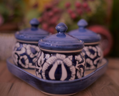 Jetwals Ceramic Pickle Jar  - 200 ml(Pack of 3, Blue)
