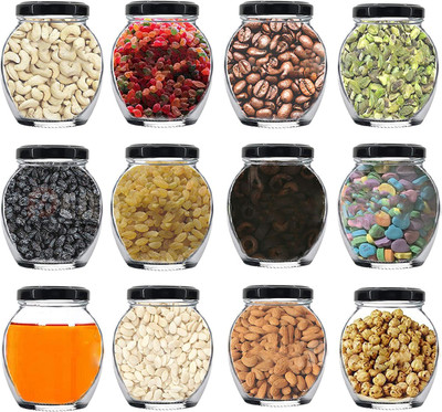 JIGSHTIAL Glass Grocery Container  - 400 ml(Pack of 12, Black)