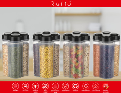 Reffo Plastic Grocery Container  - 2400 ml(Pack of 4, Black)