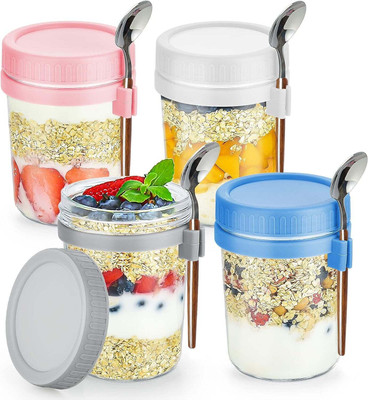 MOOZICO Glass Utility Container  - 350 ml(Pack of 4, Multicolor, Clear)