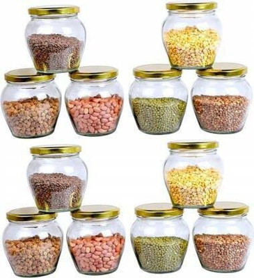 b7 Creations Glass Cookie Jar  - 350 ml(Pack of 12, Clear)