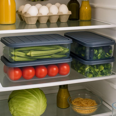 GaxQuly Plastic Fridge Container - 1200 ml(Pack of 4, Multicolor)