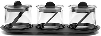 multi zone Glass Grocery Container  - 250 ml(Pack of 3, Black)