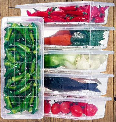 GleamSun Plastic Fridge Container  - 1000 ml(Pack of 6, White)